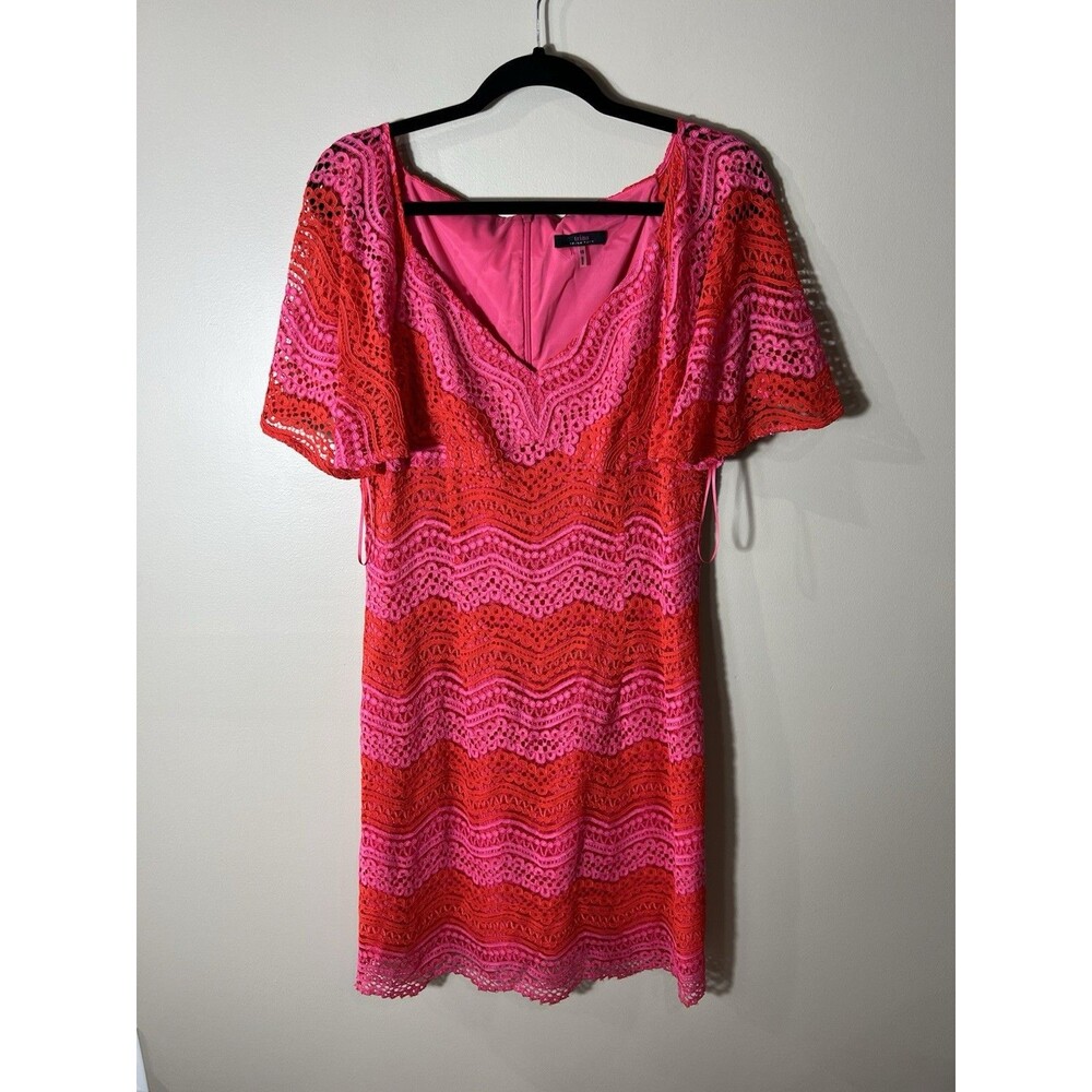Trina Turk Dress Cambria Crochet Shift Pink And Red Size 12